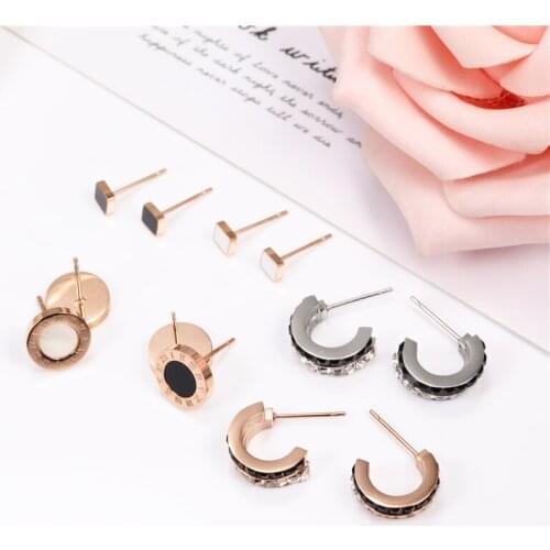 OUFEI Rose Gold Stud Earrings 2020 Stainless Steel Earrings For Women Fashion Jewelry Accessories Set Of Earrings