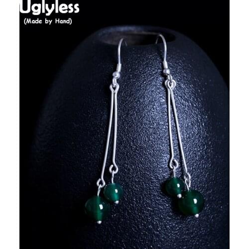 Uglyless 100% Real 925 Sterling Silver Tassels Earrings for Women Agate Balls Earrings Summer Fashion Dress Brincos Fine Jewelry