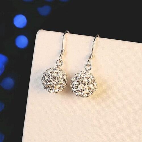 Silver Plated Crystal Women Earrings Long CZ Crystal Earrings Fashion Drop Rhinestone Ball Ear Buckle Earrings Fashion Jewelry