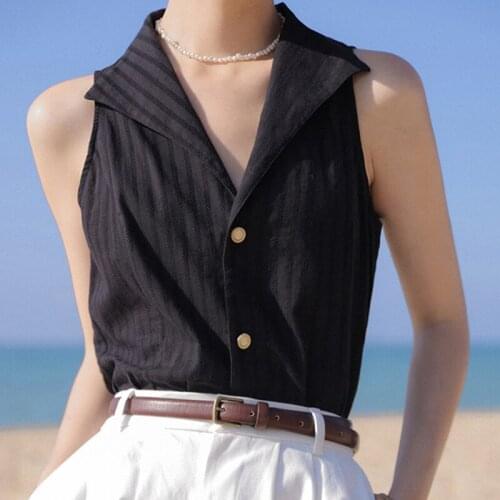 2021 summer new sleeveless French suspender vest shirt womens design sense minority Chiffon Top white crop top