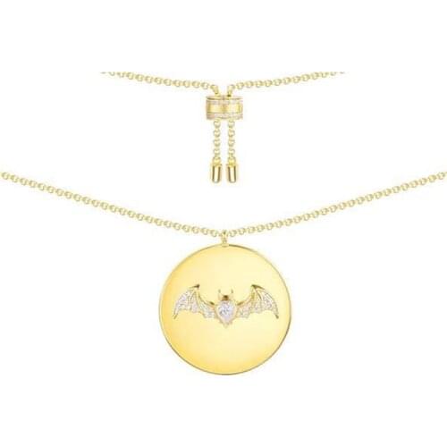 April New Collection 925 Sterling Silver Gold Color Vampire Bat Coin Pendant Necklace Women 3A Cubic Zirconia Fine Jewelry