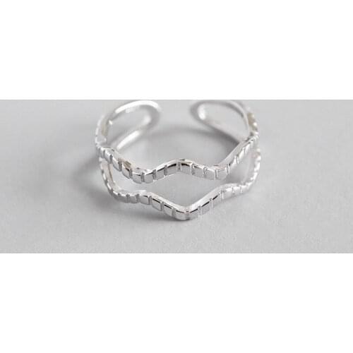 WYJZY Simple wavy sterling silver opening ring for women Student exquisite dress up jewelry Exquisite Valentines Day gift ring