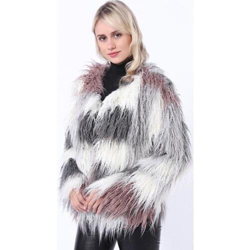 Savabien Winter Warm Long Sleeve Gradient Fluffy Faux Fur Coat Elegant Runway Streetwear New Hairy Festival Cardigan Fur Jackets