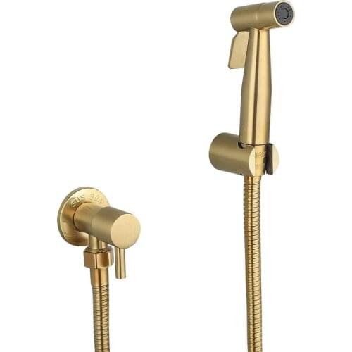 304 Stainless Steel Brush Gold Bidet Bathroom Hand Shower Bidet Toilet Sprayer Hygienic Shower Bidet Tap Wall Mount Douche Kit