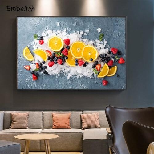 1 Pieces Modern Kitchen Home Decor Wall Art Posters For Living Room Oranges And Berries On Ice Fruits Picture HD Canvas Painting