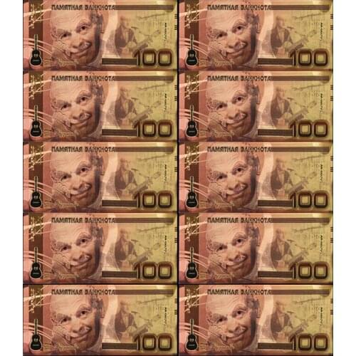 10pcs/lot Russia Gold Banknote In 24k Gold Plated 100 Ruble Bills Souvenir Gifts Decoration Fake Money Bills