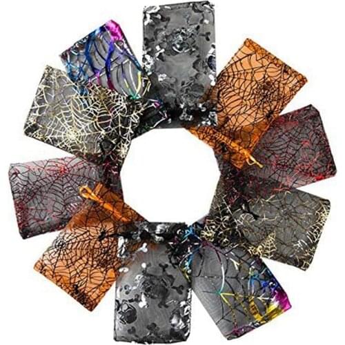 100Pcs Christmas Candy Hot Stamping Gauze Bag 10X15CM Halloween Gift Storage Drawstring Bag Organza Ornament Gauze Bag