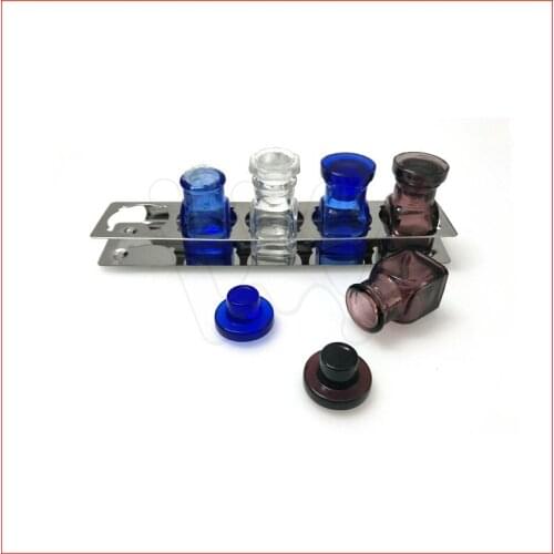 5pcs Dental Medicine Glass Bottles with Stainless Steel Placer Holder