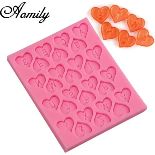 Aomily Heart Alphabets Embossed Silicone Mold Cookies Chocolate Mould Romantic DIY Cake Fondant Baking Decorating Tools Bakeware