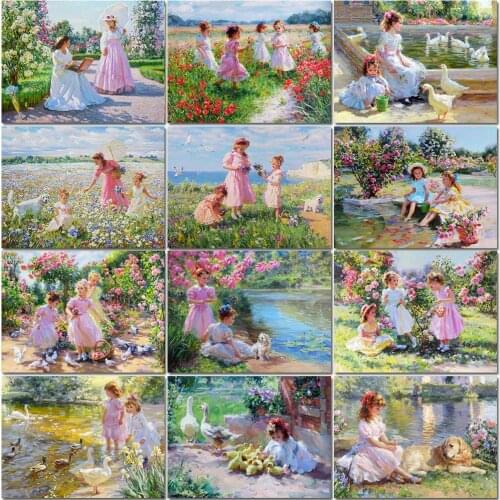 5d Diy Diamond Painting Garden Picture Cross Stitch Diamond Embroidery Little Girl Full Set Of Tools Mosaic Home Decoration Gift