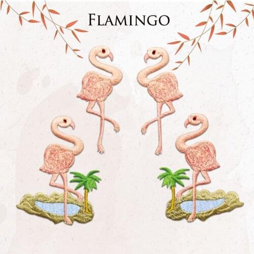 1 PCS Iron on Beading Applique For Clothes Badge Embroidered Appliques DIY Pink Rhinestone Flamingos Bird Patch for Jeans