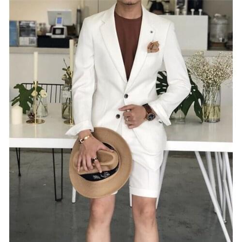 White Mens Suits Slim Fit Groomsmen Wedding Tuxedos For Men Costume Homme Notched Lapel Formal Prom Suit 2 Pcs (Jacket+Pant)