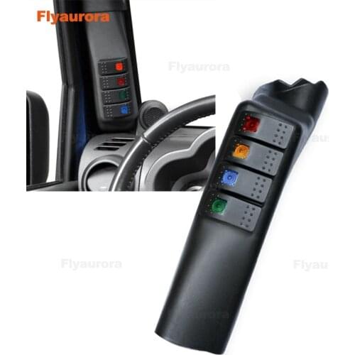 Side A-Pillar Switch Pod Panel 4 LED Rocker Switches Kit for Jeep Switch Panel Flyaurora For Jeep Wrangler JK JKU 2007-2016