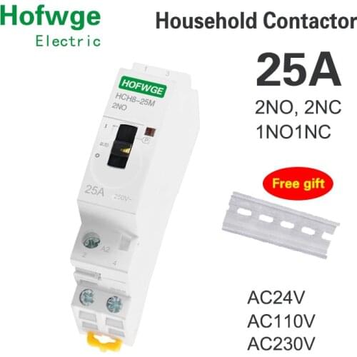 HCH8-25M 2P 25A 220V Din Rail Household AC Modular Contactor With Manual Control Switch 2NO 1NO1NC or 2NC
