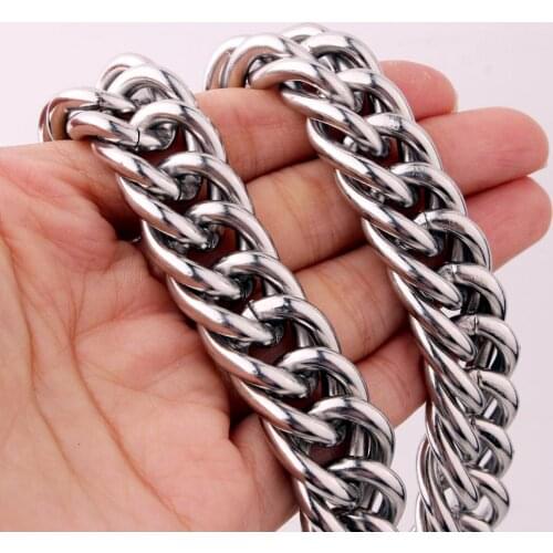 Strong Cool Stainless Steel Silver Color Double Cuban Curb Chain Biker Jewelry Mens Boys Necklace Or Bracelet Bangle 16mm Wide