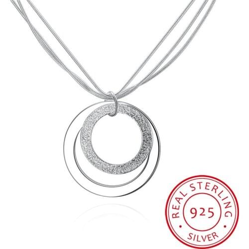 LEKANI Casual Double Circle Necklace 925 Sterling Silver Pendant Accessories Mujer Interlocking Collar for Women Friend Gifts