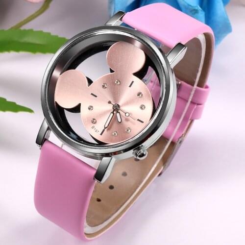 Fashion Transparent Hollow Watches Women Cute Pink Leather Band Quartz Watches Casual Women Watches Clearance Sale Dropshipping