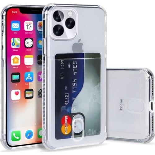 Card Slots Holder Shockproof Phone Case For iPhone 12 11 Pro Max XR XS Max 6S 7 8 Plus SE 2 Soft Silicone Transparent Back Cover