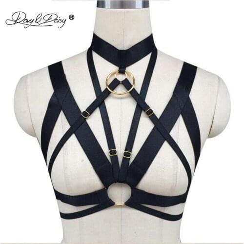 DAVYDAISY Women Sexy Club Party Wear Metal Ring Chest Harness Belt Bondage Cage Straps Underwear Erotic Sexy Lingerie TA523