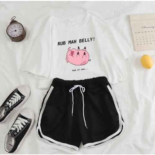 Homewear Women Comfortable Cartoon Pajamas for Women Short Pajamas Set Female Kawaii Sleepwear Cartoon Pig Print Casual Shorts