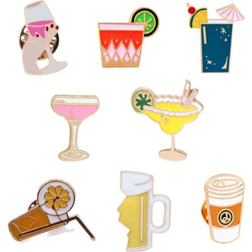 Drink Cup Enamel Pins Wine Glass Juice Badge Brooches Lapel Pin Denim Jeans Shirt Bag Cartoon Jewelry Creative Gifts for Friends