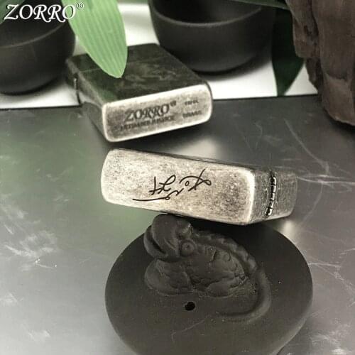 Zorro Kerosene Lighter Pure Copper Old Silver Carving Basketball Star Personality Creativity Men Gift Collection Smoking Tool