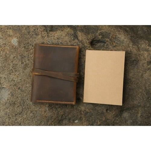 Personalized vintage retro leather case cover for A6 notebook / Simple A6 refillable leather journal notebook cover