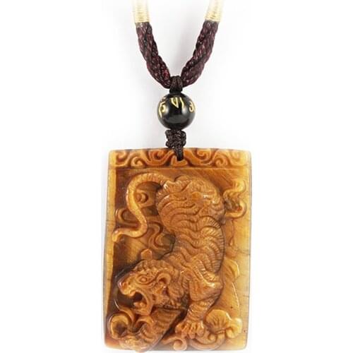 JoursNeige Yellow Natural Tiger Eye Stone Pendant Carved Tiger Pendants Necklace For Women Men Pendants Animal Zodiac Jewelry