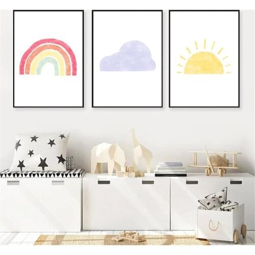 Cartoon Sun Poster Cloud Canvas Print Child Nursery Wall Art Painting Rainbow Posters Nordic Wall Pictures Kids Baby Room Decor