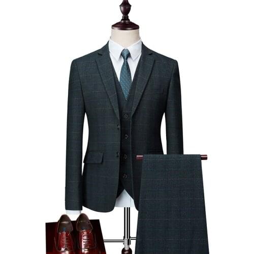 Plaid High Quality Mens 2020 New Fashion Slim Suits Business Casual Three piece Suit Blazers Jacket Pants Vest Sets 995