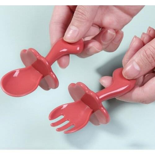 2Pcs Baby Soft Feeding Safety Tableware Infant Learning Spoons Kids Training And Fork Set OPP Bag