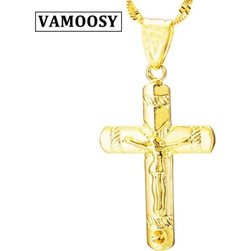 VAMOOSY Christian Jesus Cross gold color Pendant Necklaces no chain Byzantine pendant copper Men women Jewelry Colar 2018 Gift