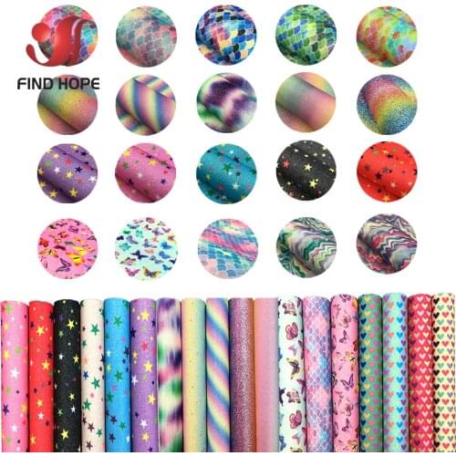 20*30CM A4 Chunky Glitter Fabric Rainbow Iridescent Vinyl PU Faux Leather Sheets For Hair Bow DIY Accessories Synthetic Leather