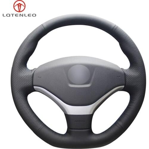 LQTENLEO Black PU Artificial Leather Hand Sew Car Steering Wheel Cover For Peugeot 308 2012-2015