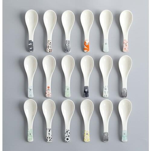 Japanese Style Small Spoons Underglaze Ceramic Soup Spoon Kitchen Tableware Dessert Coffee Tea Scoop
