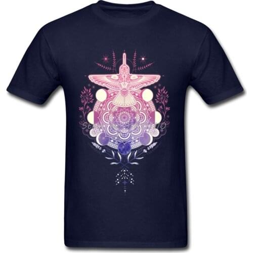 Hummingbird Mandala Fashion Men T Shirt Black T-shirt Geometric Animal Art Design Unique Gift Top Tee For Male