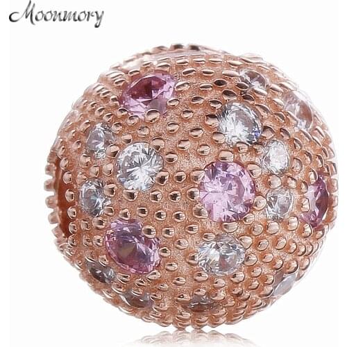 Moonmory Rose Pink Cosmic Stars Clip S925 Sterling Silver With Pink & Clear Zircon Bead Fit Europe Charm Bracelet Diy Jewelry
