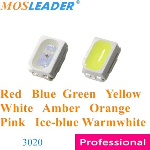 Mosleader 3000pcs 0.06W 3020 LED Red Blue Green Yellow White Amber Orange Warmwhite Ice blue Pink 3.0*2.0 SMD LED Single color
