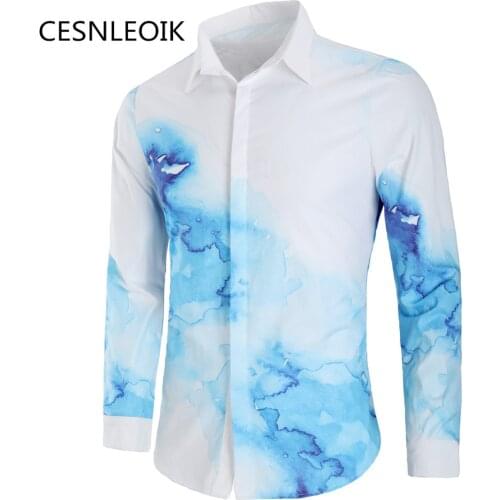 Mens Hawaiian Shirt Summer Long Sleeve Printed Casual Beach Shirts Quick Dry Shirt C67