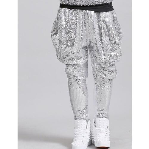 Male Silver Sequins Harem Pants Nightclub Bar Singer Stage Outfit Performance Costumes Ds Dancer Trousers Rave Clothes DNV11969