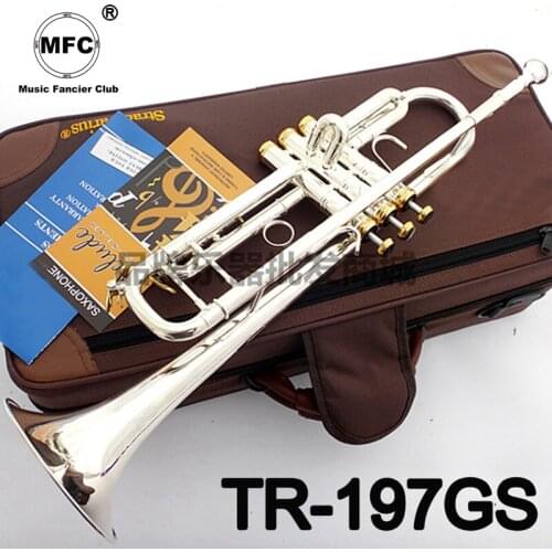 Music Fancier Club Bb Trumpet TR-197GS Silver Plated Gold Keys Music Instruments Profesional Trumpets TR197GS Case Mouthpiece