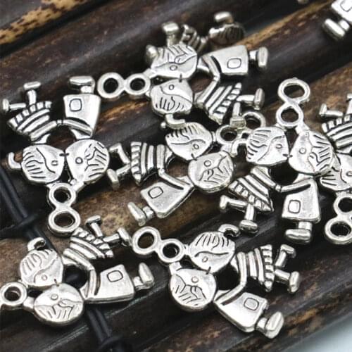 Wholesale 20PCS Silver-color Pendant Tibetan Spacer Boys and Girls Beads for Jewelry Making Accessories Findings 16x27mm A337