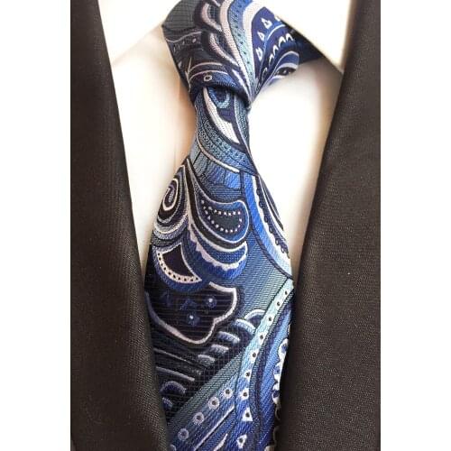 Wholesale 8 cm Men Designer Tie Embroidered Blue Paisley Necktie