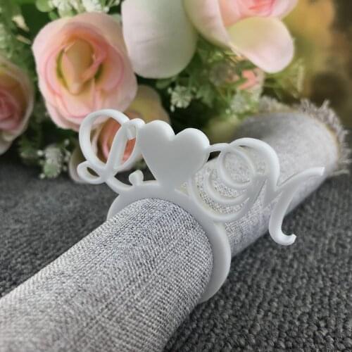 Personalized table heart with color white Napkin Ring ，Custom Wedding napkin rings Acrylic Cut Napkin Ring with Heart Initials