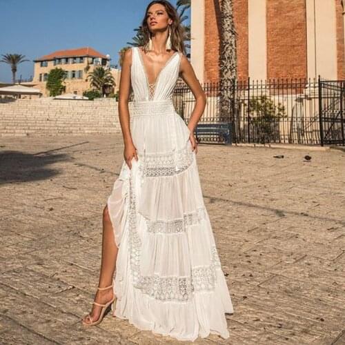 Vacation Maxi Dresses For Womens Summer Elegant Sexy Backless Beach Style Lace Hollow Out Bohemian White Long Loose Dress