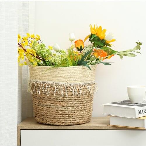 Woven Flower Pot Extra Large Straw Woven Flower Vase Bonsai Living Room Basket Decoration Nordic Rattan Storage Baskets Planters