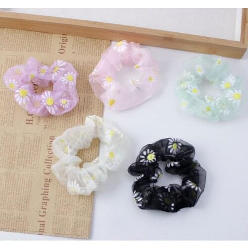 2021 New Daisy Hair Accessories Summer Cute Floral Scrunches Organza Fabric Chamomile Scrunchy Pack 8pcs Wholesale Hair Rope