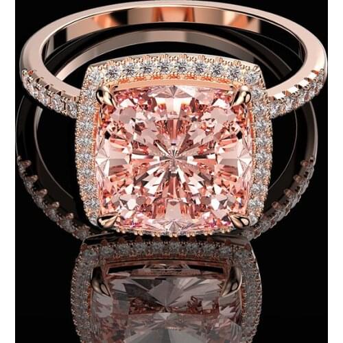 Luxury 100% 925 Sterling Silver Created Moissanite Morganite Gemstone Wedding Engagement Ring Fine Jewelry Wholesale