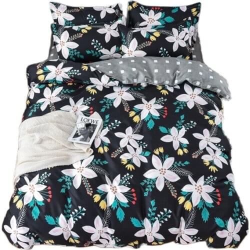 Black Flower Luxury Bed Linen Duvet Cover Sheet Pillowcase Bedding Sets