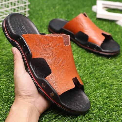 Man Outdoor Casual Sandals Male Sport Sneakers Swimming Water Shoes Solid Color Leather Mens Summer Beach Slippers Big Size 48